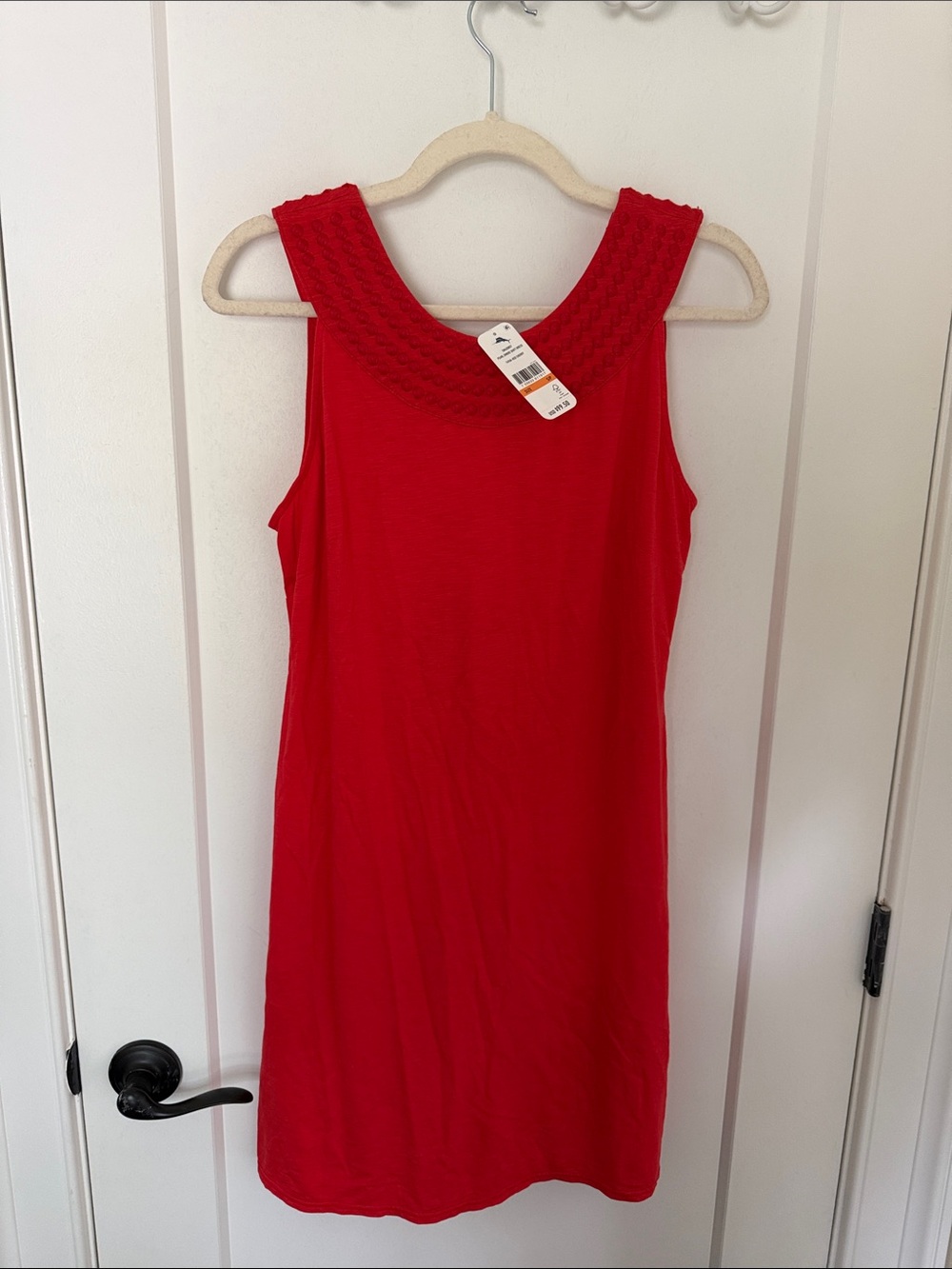 Tommy Bahama Orange Red Sleeveless Knit Yoke Shift Dress